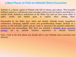 5 Best Places to Visit on Helsinki Shore Excursion