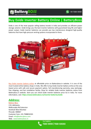 Buy Exide Inverter Battery Online
