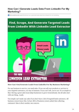 1How Can I Generate Leads Data From LinkedIn For My Marketing
