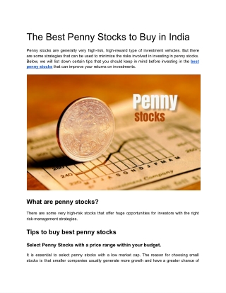The Best Penny Stocks to Buy in India