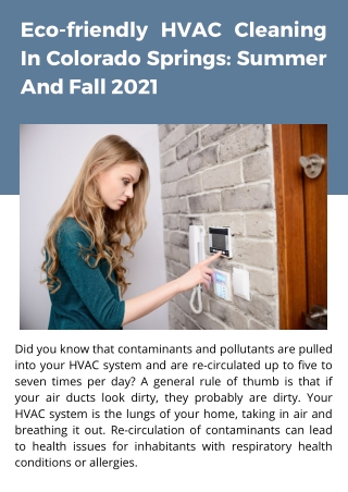 Eco-friendly HVAC Cleaning In Colorado Springs Summer And Fall 2021