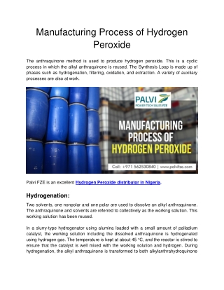 Manufacturing Process of Hydrogen Peroxide