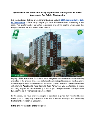 Questions to ask while shortlisting Top Builders In Bangalore for 2 BHK Apartments For Sale In Thanisandra