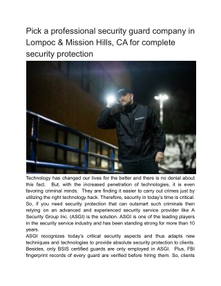 Pick a professional security guard company in Lompoc & Mission Hills, CA for complete security protection