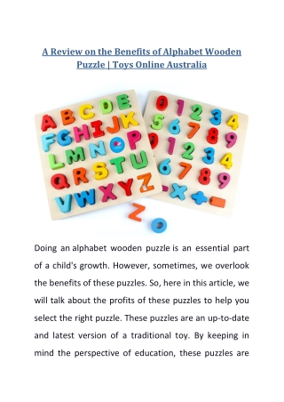 A Review on the Benefits of Alphabet Wooden Puzzle - Toys Online Australia