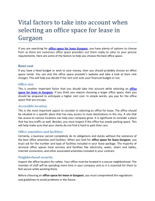 Vital factors to take into account when selecting an office space for lease in Gurgaon