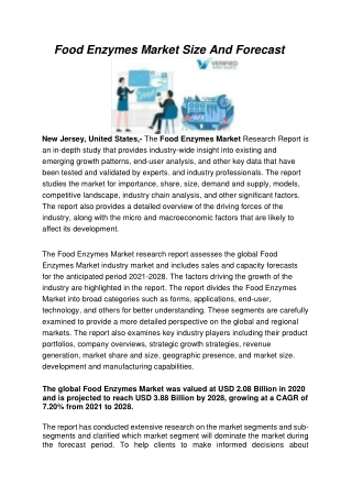 Food Enzymes Market Size And Forecast