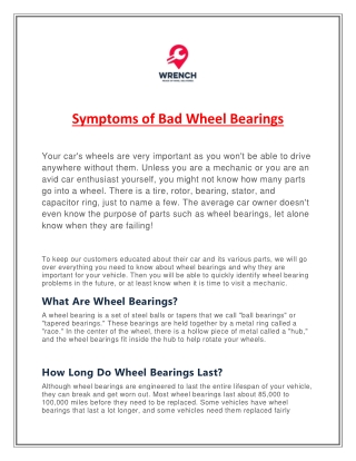 Symptoms of Bad Wheel Bearings