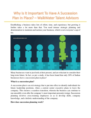 Why Is It Important To Have A Succession Plan In Place – WalkWater Talent Advisors