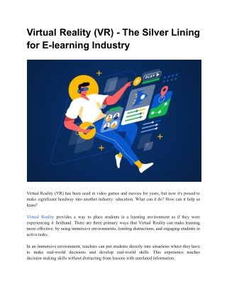 Virtual Reality (VR) - The Silver Lining for E-learning Industry