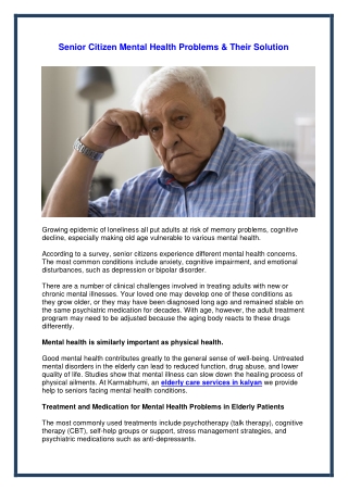 Elder Mental Health Issues and How to Address Them