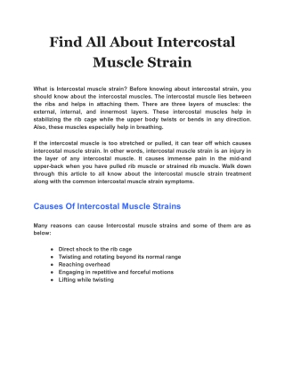 Find All About Intercostal Muscle Strain