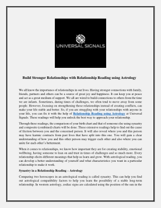 Build Stronger Relationships with Relationship Reading using Astrology .