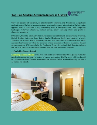 Top Two Student Accommodations in Oxford