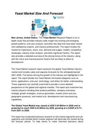 Yeast Market Size And Forecast