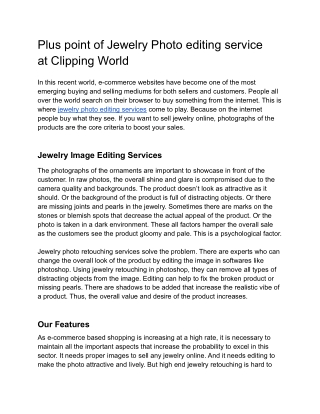 Plus point of Jewelry Photo editing service at Clipping World
