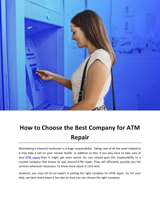 How to Choose the Best Company for ATM Repair