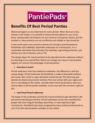 Benefits of Best period panties