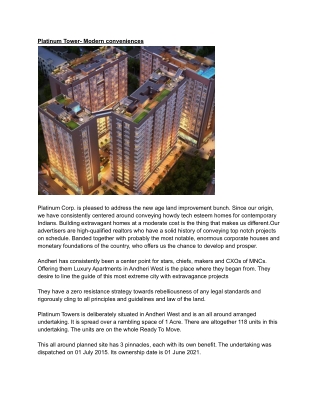 Platinum Tower- Modern conveniences