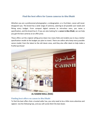 Find the best offers for Canon cameras in Abu Dhabi