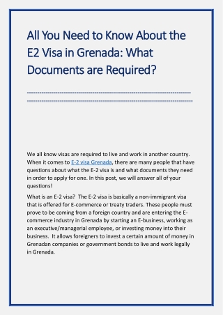 All You Need to Know About the E2 Visa in Grenada What Documents are Required