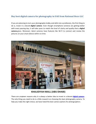 Buy best digital camera for photography in UAE from National Store LLC