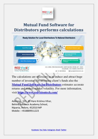 Mutual Fund Software for Distributors performs calculations