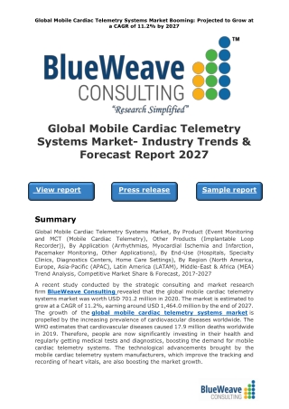 Global Mobile Cardiac Telemetry Systems Market- Industry Trends & Forecast Report 2027