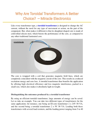 Why Are Toroidal Transformers A Better Choice  – Miracle Electronics