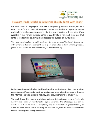 How are iPads Helpful in Delivering Quality Work with Ease?