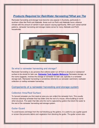 Products Required for RainWater HarvestingWhat are The (4)