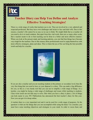 Teacher Diary can Help You Define and Analyze Effective Teaching Strategies!