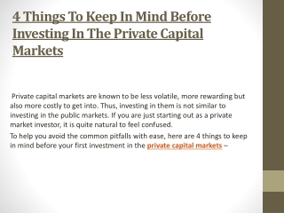 4 Things To Keep In Mind Before Investing In The Private Capital Markets