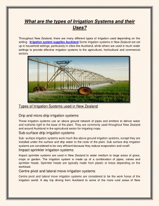 What are the types of Irrigation Systems and their Uses