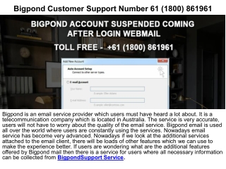 BigPond Password Recovery 61 (1800) 861961