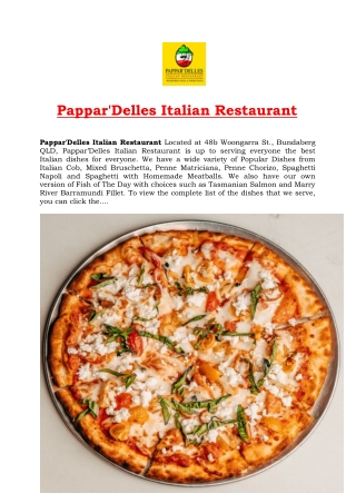 Pappar'Delles Italian Restaurant Bundaberg, QLD - 5% Off