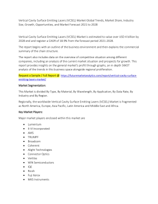 Vertical Cavity Surface Emitting Lasers Market Global Trends, Market Share, Industry Size, Growth 2021 to 2028