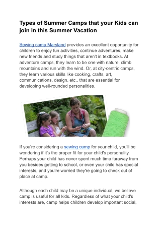 Types of Summer Camps that your Kids can join in this Summer Vacation