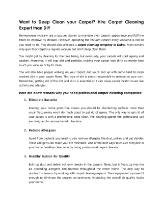 Want to Deep Clean your Carpet Hire Carpet Cleaning Expert than DIY