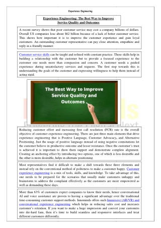 Experience Engineering - The Best Way to Improve Service Quality and Outcomes