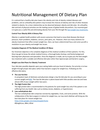 Obesity while Managing your Diet