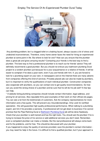 EmployTheServiceOfAnExperiencedPlumberDuralToday