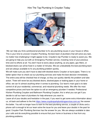 HireTheTopPlumbingInCroydonToday
