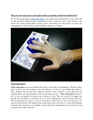Why our vinyl exam gloves and surgical masks are popular among the medical team?