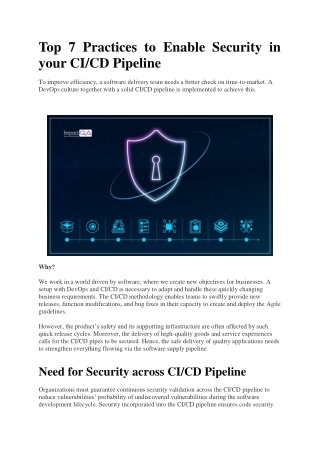 Top 7 Practices to Enable Security in your CI/CD Pipeline