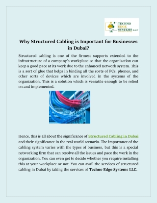 Why Structured Cabling is Important for Businesses in Dubai?