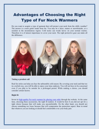 Advantages of Choosing the Right Type of Fur Neck Warmers
