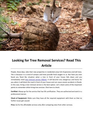 Looking for Tree Removal Services Read This Article!