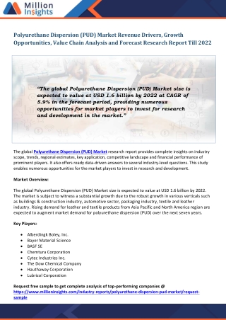Polyurethane Dispersion (PUD) Market