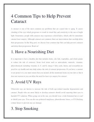 4 Common Tips to Help Prevent Cataract